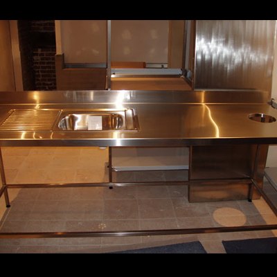 Stainless steel commercial kitchen benchtop and sink