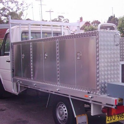 Custom aluminium truck body with lockers built by Superior Sheet Metal
